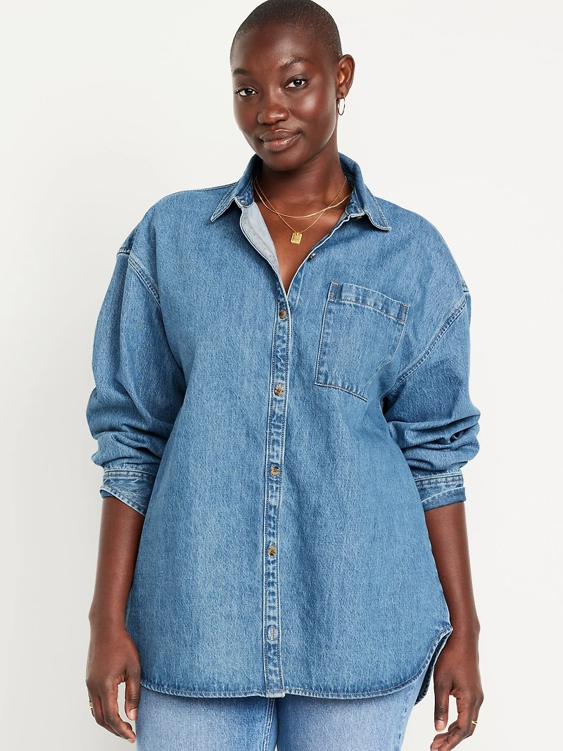 Oversized Boyfriend Button-Down Jean Shirt