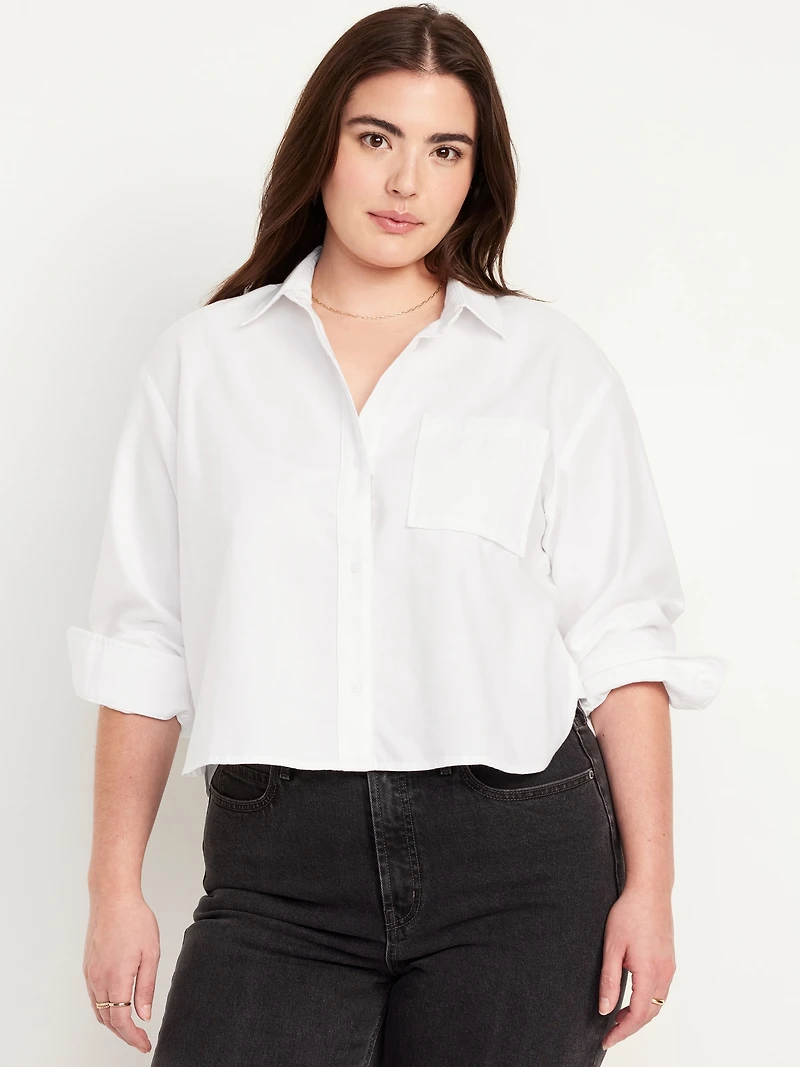 Cropped Button-Down Oxford Shirt