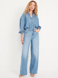 High-Waisted Baggy Wide-Leg Studded Jeans