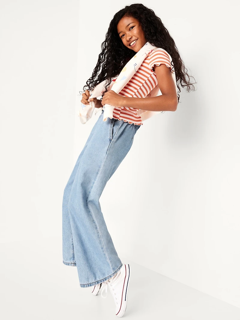 High-Waisted Baggy Wide-Leg Pull-On Jeans for Girls