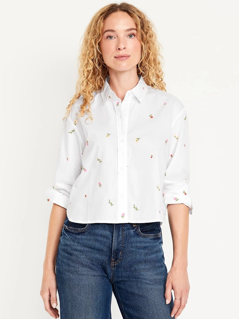 Cropped Button-Down Floral Shirt