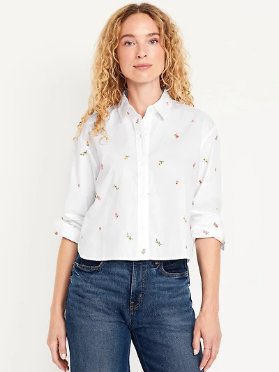 Cropped Button-Down Floral Shirt