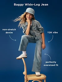 High-Waisted Baggy Ripped Wide-Leg Jeans for Girls