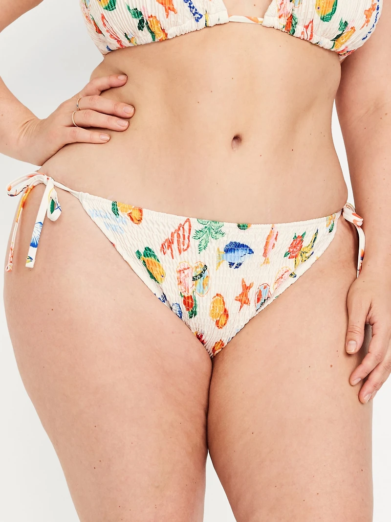 Mid-Rise Textured String Bikini Swim Bottoms