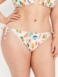 Mid-Rise Textured String Bikini Swim Bottoms