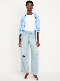 Mid-Rise Ripped Baggy Wide-Leg Jeans