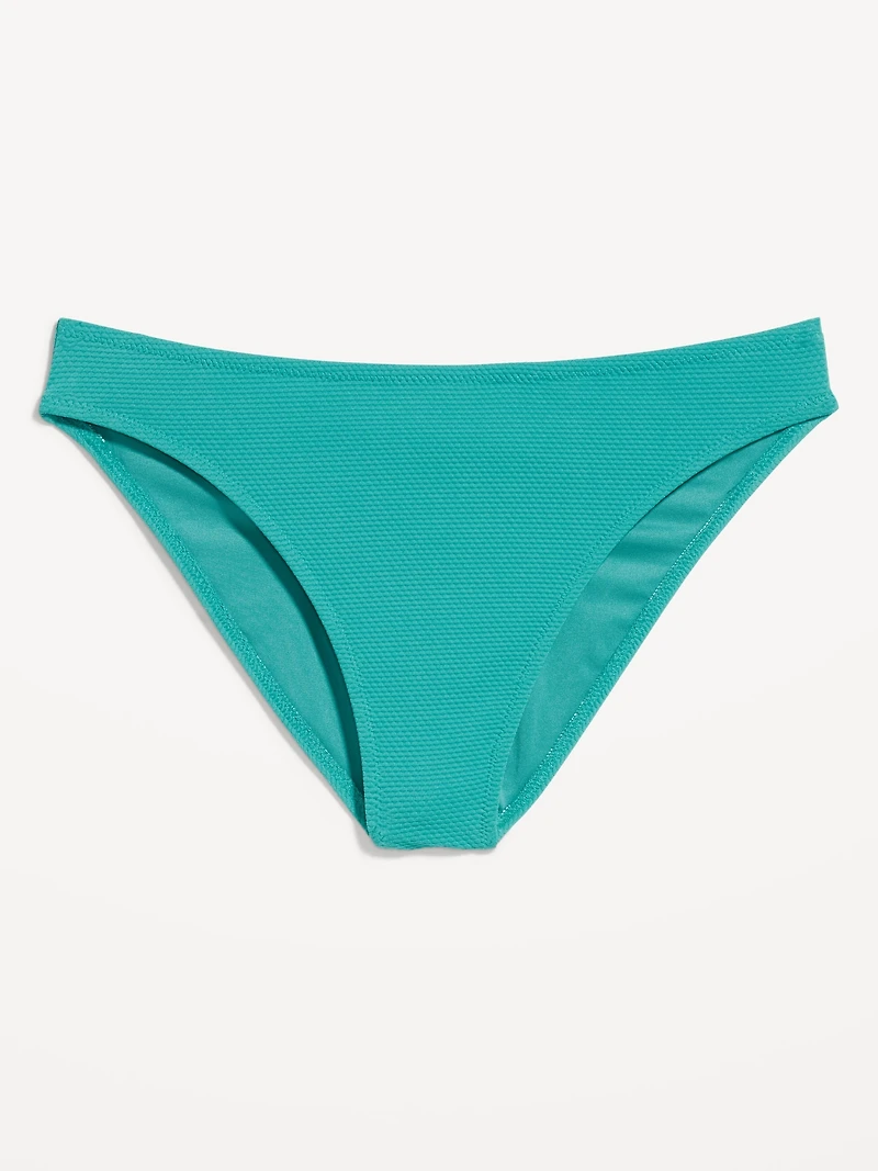 Mid-Rise Textured Bikini Swim Bottoms