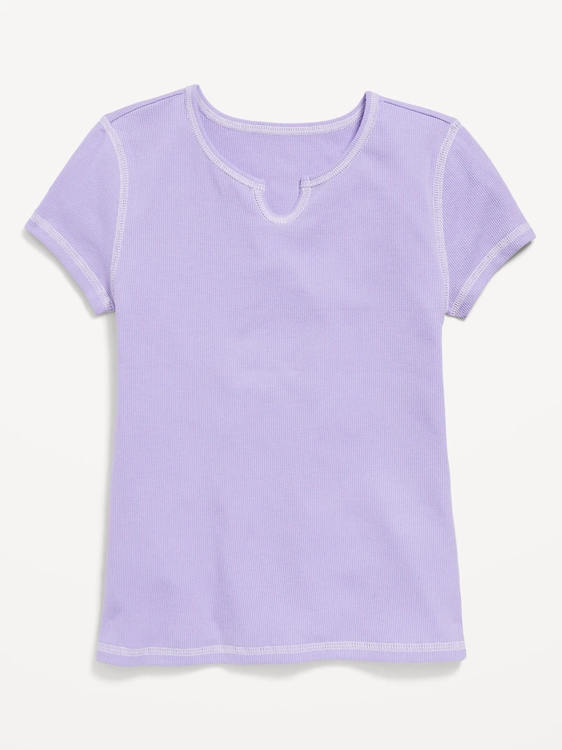 Fitted Short-Sleeve Ribbed T-Shirt for Girls