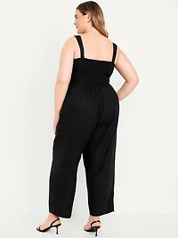 Button-Front Linen-Blend Cami Jumpsuit