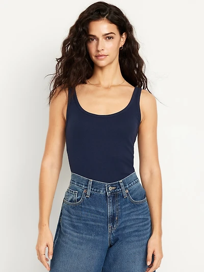 First-Layer Ribbed Scoop-Neck Tank Top