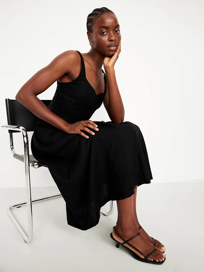 Fit & Flare Sleeveless Linen-Blend Midi Dress