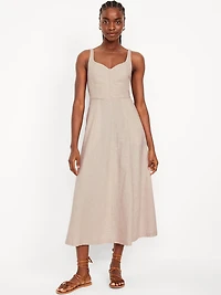 Fit & Flare Sleeveless Linen-Blend Midi Dress