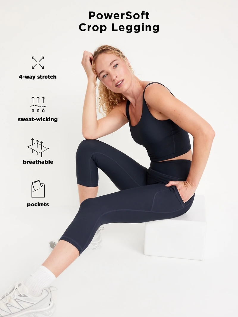 High-Waisted PowerSoft Crop Pocket Leggings