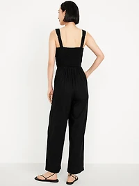 Button-Front Linen-Blend Cami Jumpsuit