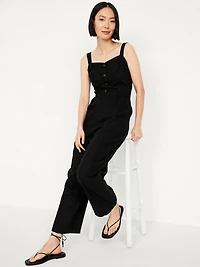 Button-Front Linen-Blend Cami Jumpsuit