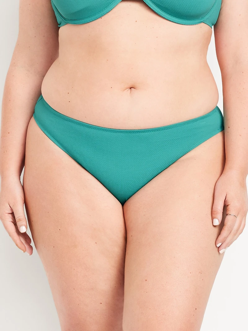 Mid-Rise Textured Bikini Swim Bottoms