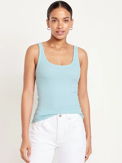 First-Layer Ribbed Scoop-Neck Tank Top