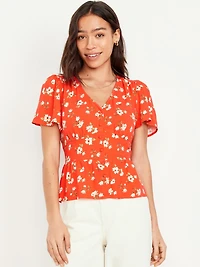 V-Neck Button-Down Crepe Top