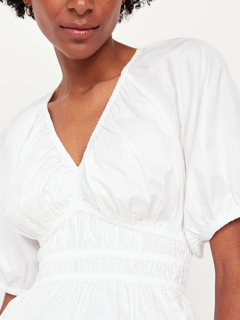 Smocked V-Neck Peplum Top