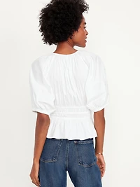 Smocked V-Neck Peplum Top