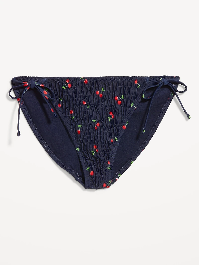Mid-Rise Textured String Bikini Swim Bottoms