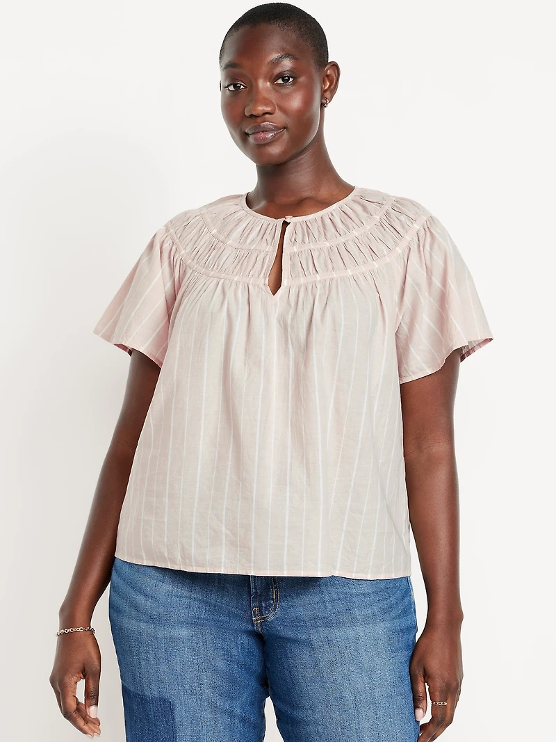 Shirred Flutter-Sleeve Top