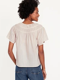 Shirred Flutter-Sleeve Top