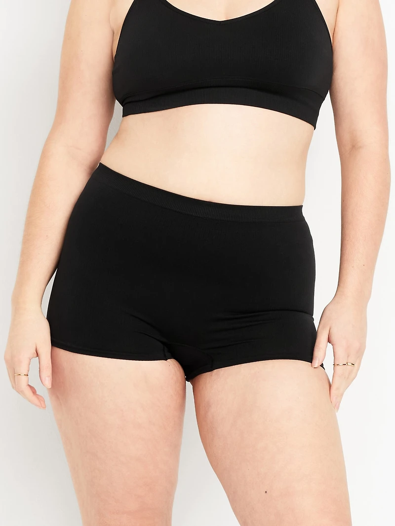Mid-Rise Seamless Ribbed Boyshort Underwear
