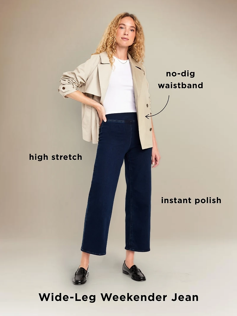 High-Waisted Weekender Pull-On Crop Wide-Leg Jeans