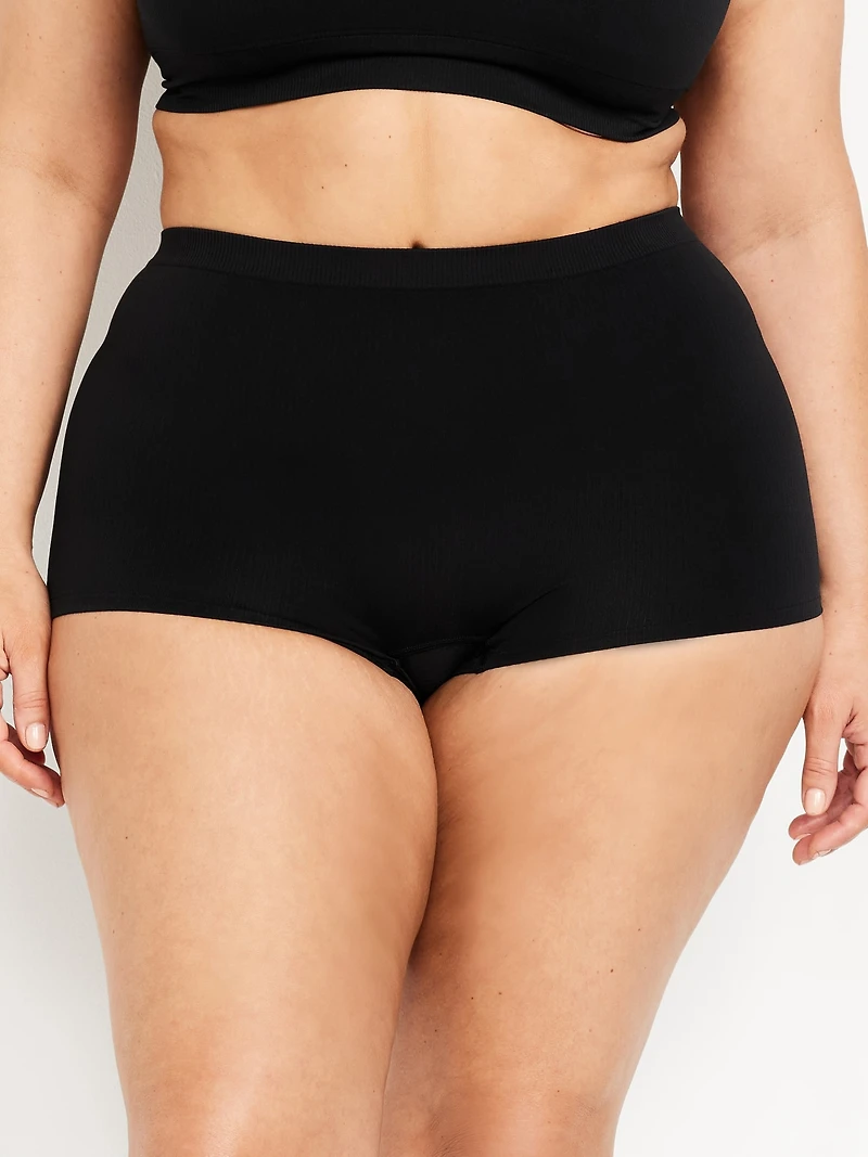 Mid-Rise Seamless Ribbed Boyshort Underwear