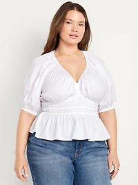 Smocked V-Neck Peplum Top