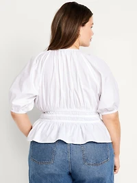 Smocked V-Neck Peplum Top