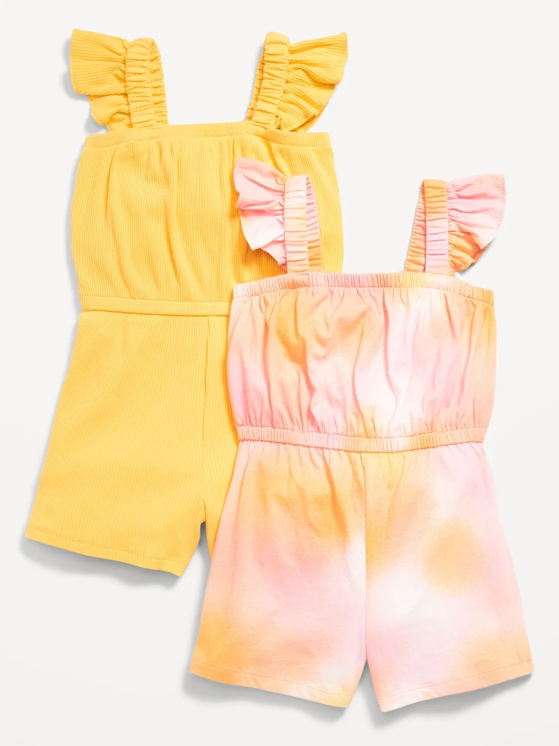 Sleeveless Ruffle-Trim One-Piece Romper 2-Pack for Toddler Girls