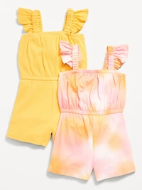Sleeveless Ruffle-Trim One-Piece Romper 2-Pack for Toddler Girls