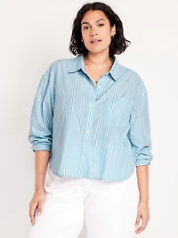 Cropped Button-Down Striped Shirt