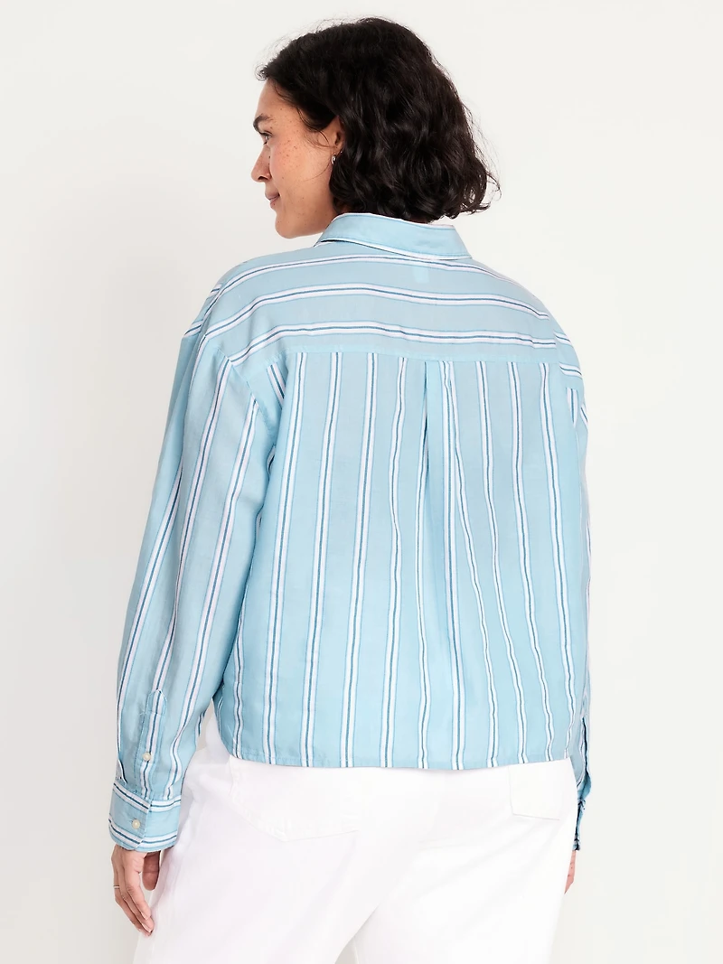 Cropped Button-Down Striped Shirt