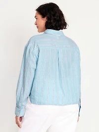 Cropped Button-Down Striped Shirt