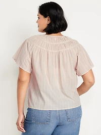 Shirred Flutter-Sleeve Top