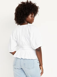 Smocked V-Neck Peplum Top