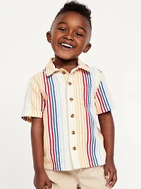 Short-Sleeve Textured Dobby Pocket Shirt for Toddler Boys