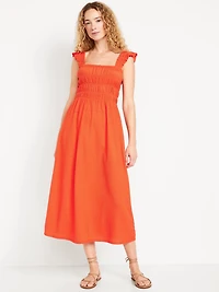 Fit & Flare Lightweight Smocked Midi Dress