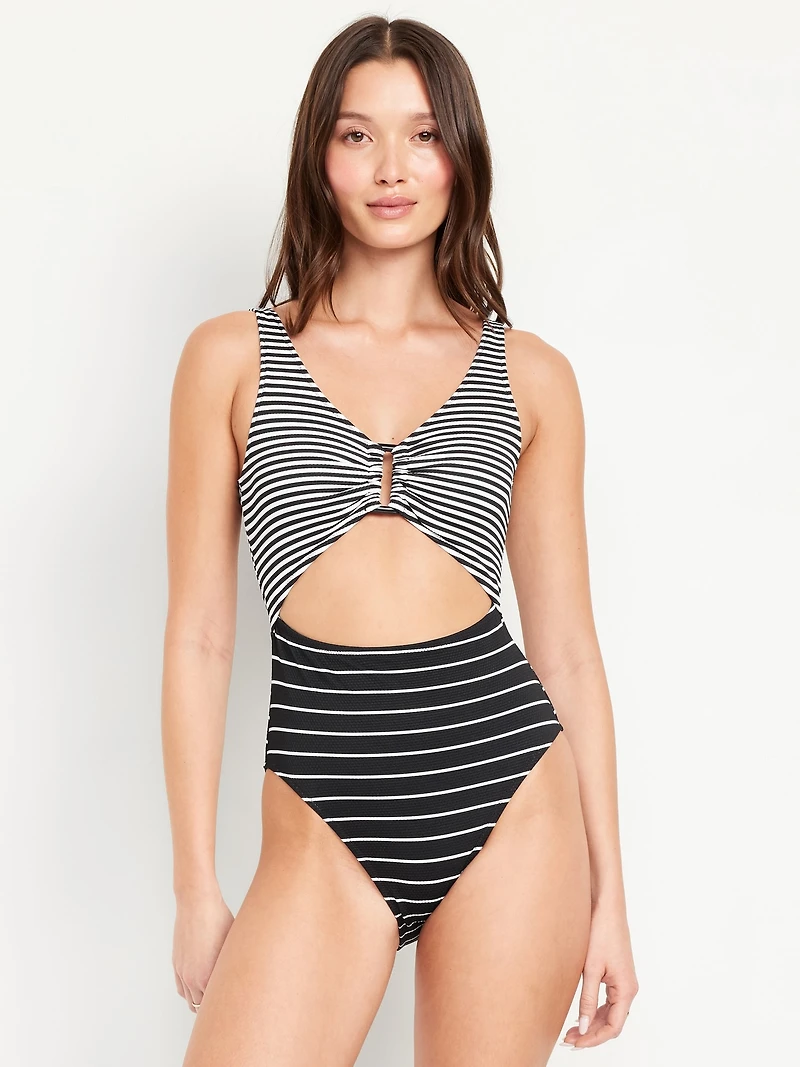 Textured One-Piece Cut-Out Swimsuit