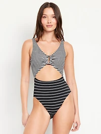 Textured One-Piece Cut-Out Swimsuit