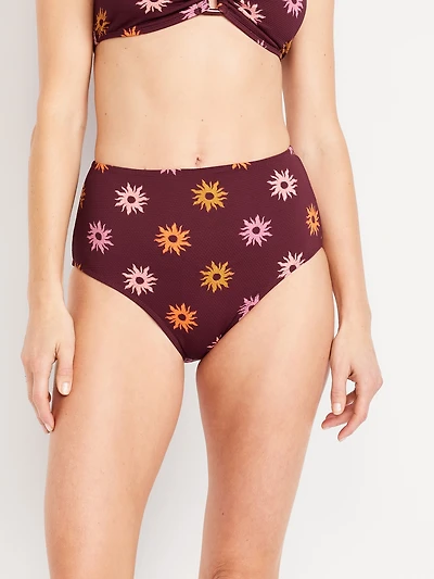High-Waisted Textured Bikini Swim Bottoms