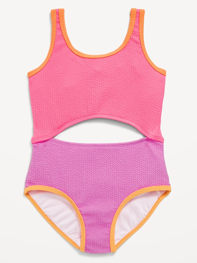 Textured Jacquard Cutout One-Piece Swimsuit for Girls