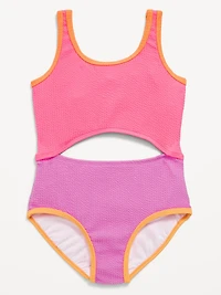 Textured Jacquard Cutout One-Piece Swimsuit for Girls
