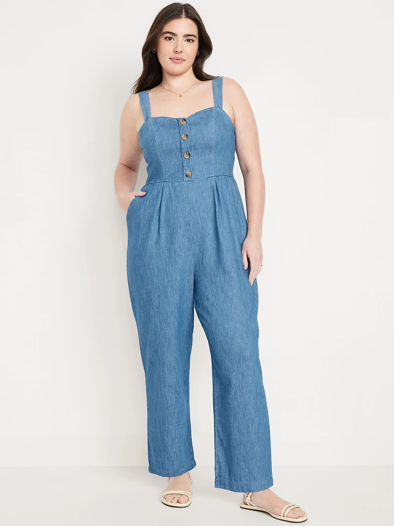 Button-Front Cami Jumpsuit