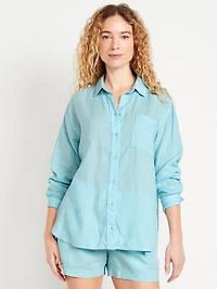 Linen-Blend Loose Button-Down Shirt