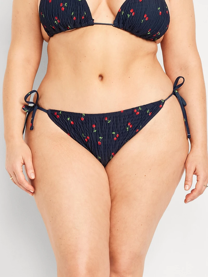Mid-Rise Textured String Bikini Swim Bottoms