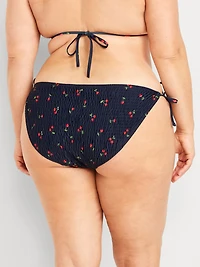 Mid-Rise Textured String Bikini Swim Bottoms